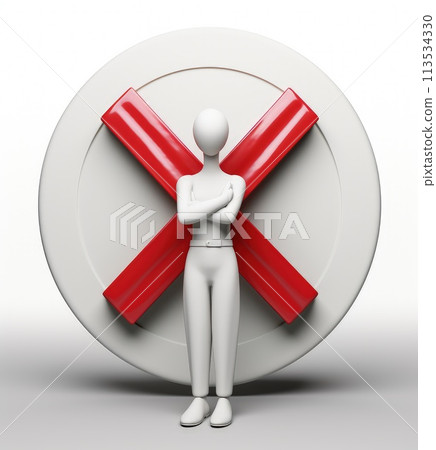 Banning entry: a 3d prohibition concept with a red x sign, a virtual warning symbolizing restricted access for banners and websites, ensuring digital safety and control in a visually impactful design 113534330