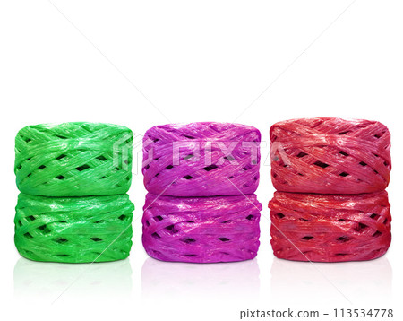 Roll of plastic rope isolated on white background 113534778