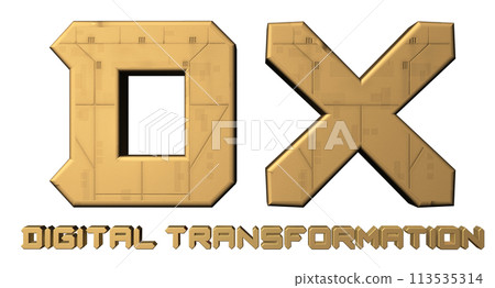 3DCG lettering "DX (Digital Transformation)" Gold 3DCG lettering "DX (Digital Transformation)" Gold 113535314