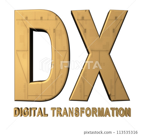 3DCG lettering "DX (Digital Transformation)" Gold 3DCG lettering "DX (Digital Transformation)" Gold 113535316