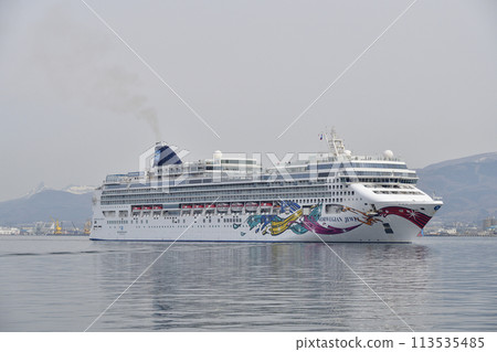 Photographing the cruise ship Norwegian Jewel calling at Hakodate Port in Hakodate, Hokkaido in spring Photographing the cruise ship Norwegian Jewel calling at Hakodate Port in Hakodate, Hokkaido in spring 113535485