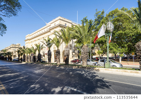 a palm tree-lined street in Valletta, Malta 113535644