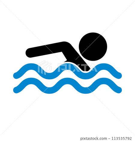 一個人在海裡游泳的圖示。一個人在游泳池裡游泳的圖示。向量。 113535792