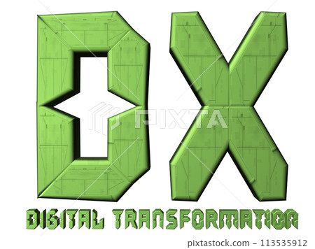 3DCG lettering "DX (Digital Transformation)" green, green 113535912