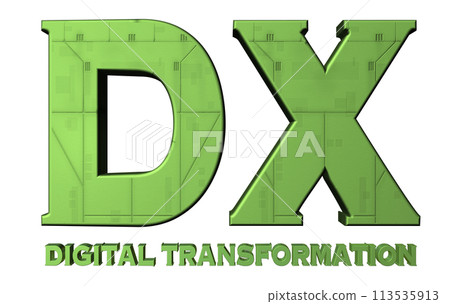 3DCG lettering "DX (Digital Transformation)" green, green 3DCG lettering "DX (Digital Transformation)" green, green 113535913