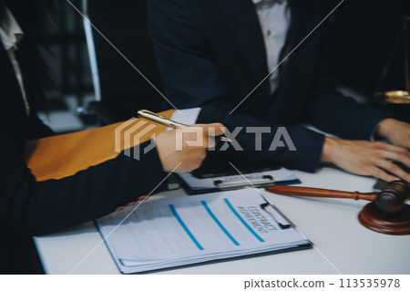 Businessman and Male lawyer or judge consult having team meeting with client, Law and Legal services concept. 113535978
