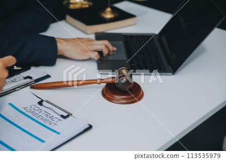 Businessman and Male lawyer or judge consult having team meeting with client, Law and Legal services concept. 113535979
