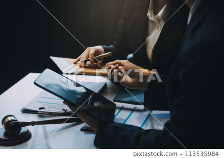 Businessman and Male lawyer or judge consult having team meeting with client, Law and Legal services concept. 113535984