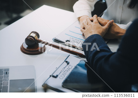 Businessman and Male lawyer or judge consult having team meeting with client, Law and Legal services concept. 113536011