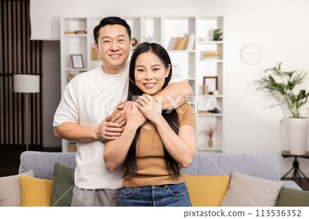 Loving Couple Embracing in Cozy Living Room Loving Couple Embracing in Cozy Living Room 113536352