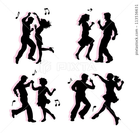 Couple dancing together, happy young couple dancing silhouette vector, people dance	 113536631