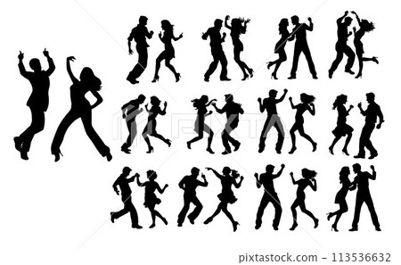 Couple dancing together, happy young couple dancing silhouette vector, people dance	 113536632