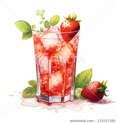 Cocktail Day with Strawberry, Ice and Mint Leaves. Cocktail Day with Strawberry, Ice and Mint Leaves. 113537100