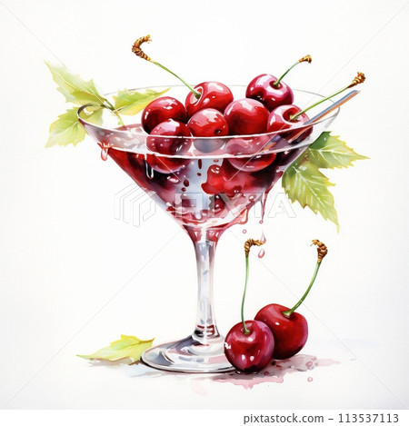 Cocktail Day with Cherry, Ice and Mint Leaves. 113537113