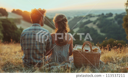 A couple having an outdoor picnic 113537211