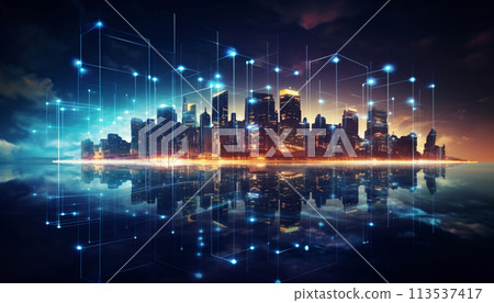 Smart City Of Cyberspace And Metaverse, Technology Digital Network Connection, Social Network Connection. digital network concept. AI Generated. 113537417