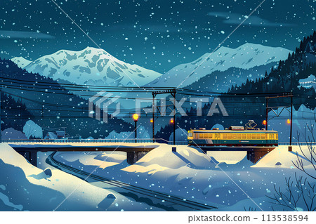 Scenery of a train running on an overpass (winter) Scenery of a train running on an overpass (winter) 113538594