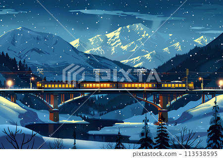 Scenery of a train running on an overpass (winter) 113538595