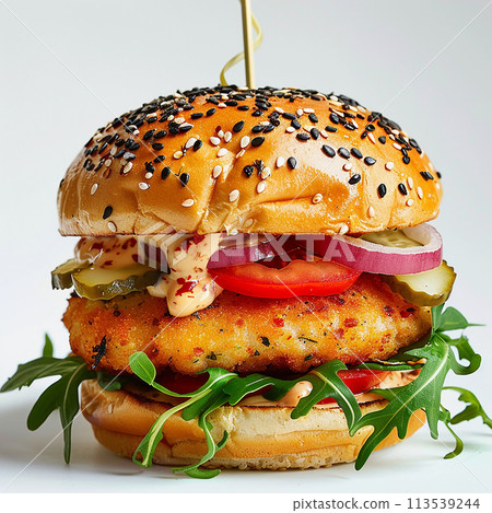 Close up of fishburger isolated on white 113539244