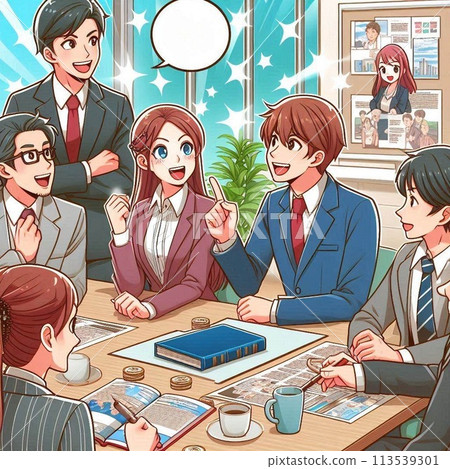 Employees engaged in lively discussion at a business meeting Employees engaged in lively discussion at a business meeting 113539301