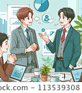 兩名男員工在辦公室休息期間友善交談 113539308