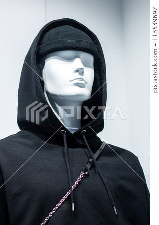 Male mannequin in blue jacket close up 113539697