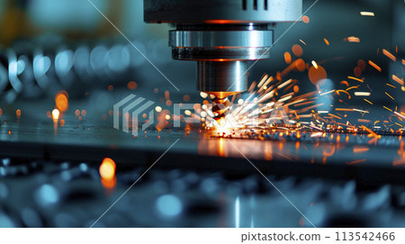 The CNC milling machine cutting with the solid ball endmill tool.Metal work industry. 113542466