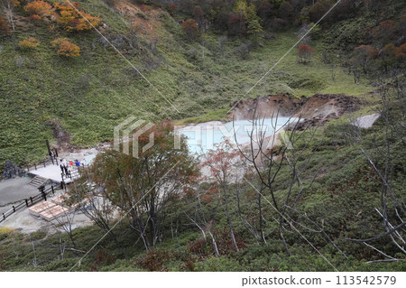 Aerial view of Oyunuma Oku-no-yu, Noboribetsu, Hokkaido, Jigokudani Aerial view of Oyunuma Oku-no-yu, Noboribetsu, Hokkaido, Jigokudani 113542579
