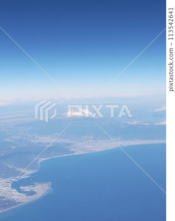 Mount Fuji seen from an airplane, Suruga Bay, over Shimizu 113542641