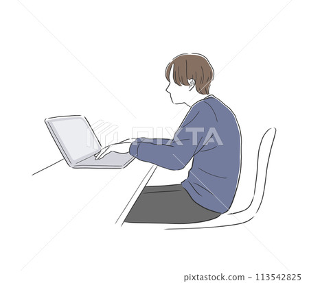 Illustration material of a hunched man working on a computer Illustration material of a hunched man working on a computer 113542825