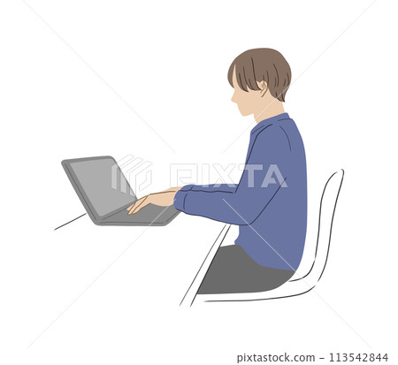 一個姿勢良好的人在電腦上工作的插畫素材 一個姿勢良好的人在電腦上工作的插畫素材 113542844