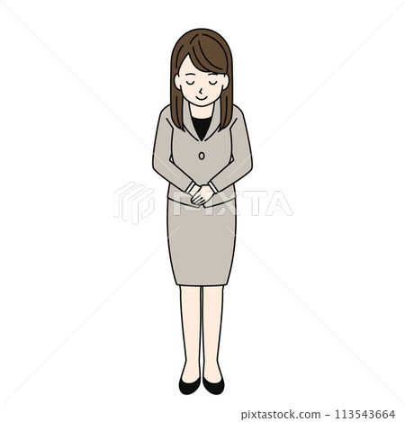 穿著西裝的女人鞠躬，全身顏色 113543664