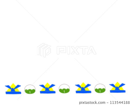 Cute frame illustration of a helmet and kashiwamochi Cute frame illustration of a helmet and kashiwamochi 113544188