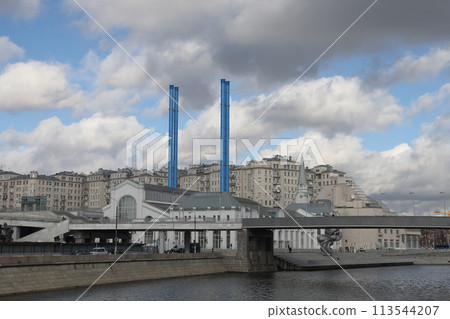 Moscow, Bolotnaya embankment, heating station number 2 cultural center, February 2022. Moscow, Bolotnaya embankment, heating station number 2 cultural center, February 2022. 113544207