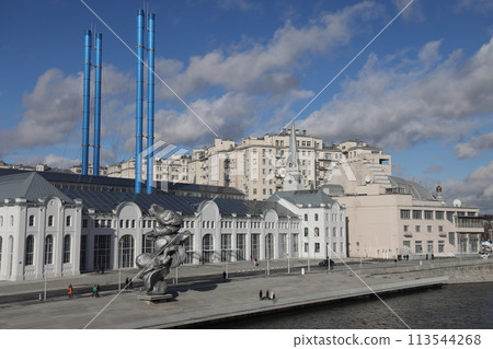 Moscow, Bolotnaya embankment, heating station number 2 cultural center, February 2022. Moscow, Bolotnaya embankment, heating station number 2 cultural center, February 2022. 113544268