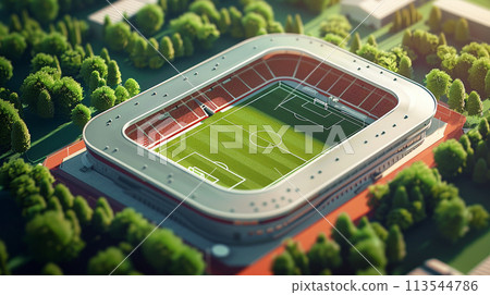 Football stadium on pastel background. 3d concept. Isometric. Generative AI. 113544786