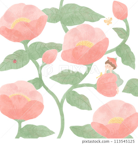 Background material 1 of flowers and fairies painted in watercolor 113545125