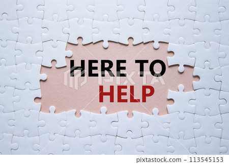 Here to help symbol. Concept words Here to help on white puzzle. Beautiful pink background. Business and Here to help concept. Copy space. Here to help symbol. Concept words Here to help on white puzzle. Beautiful pink background. Business and Here to help concept. Copy space. 113545153