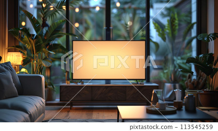 blank screen TV with blur modern living room blank screen TV with blur modern living room 113545259