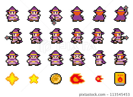 Game-style pixel art Wizard motion set Game-style pixel art Wizard motion set 113545453