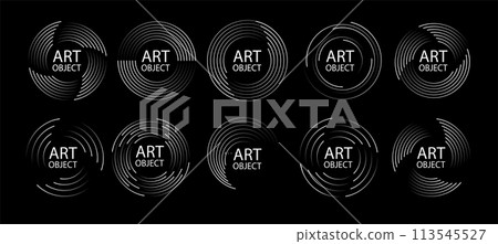 Speed lines in circle form. Radial speed Lines in Circle Form. Black thick halftone dotted speed lines. Technology round Logo. Vector Speed lines in circle form. Radial speed Lines in Circle Form. Black thick halftone dotted speed lines. Technology round Logo. Vector 113545527