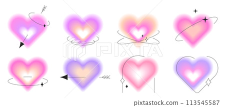 Set of y2k valentine gradient hearts with blur effect and linear frames and sparkles Set of y2k valentine gradient hearts with blur effect and linear frames and sparkles 113545587