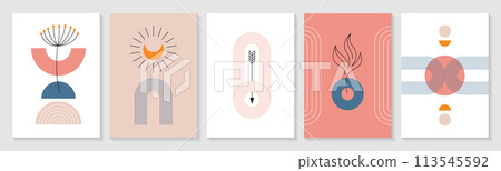 Boho zen arch posters with abstract linear geometric shapes and simple figures Boho zen arch posters with abstract linear geometric shapes and simple figures 113545592