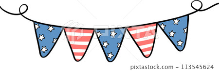 Retro Groovy 4th of July bunting Independence day festive cartoon doodle drawing Retro Groovy 4th of July bunting Independence day festive cartoon doodle drawing 113545624