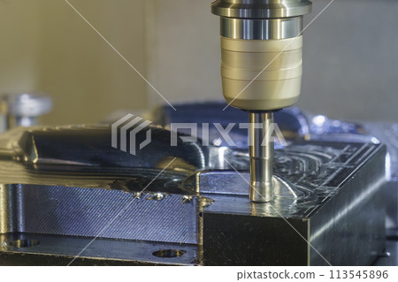 The CNC milling machine rough cutting the injection mold parts by indexable tools. 113545896