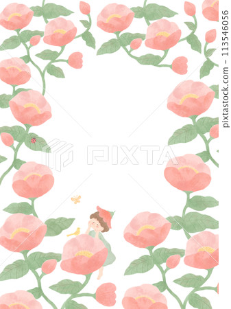 Pink flowers and fairies frame Pink flowers and fairies frame 113546056