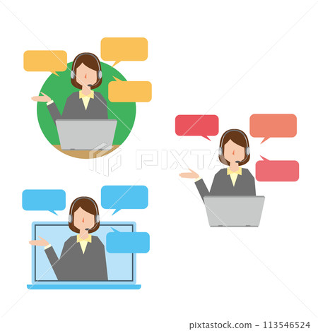 Call center female representative illustration set Call center female representative illustration set 113546524