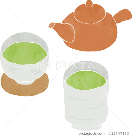 Hand-drawn teapot and Japanese tea set Hand-drawn teapot and Japanese tea set 113547153