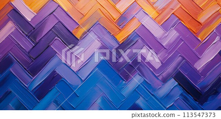 人字形風格設計油畫/抽象背景水平橫幅）紫色、藍色、橙色。 AI生成影像 113547373