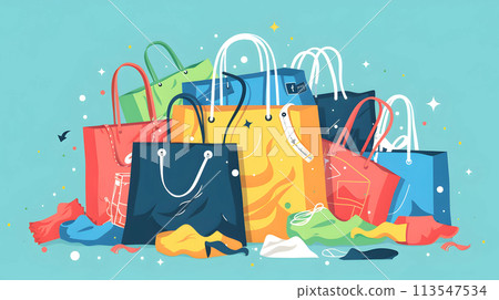 Shopping bags. Flat style vector illustration on a blue background. 113547534
